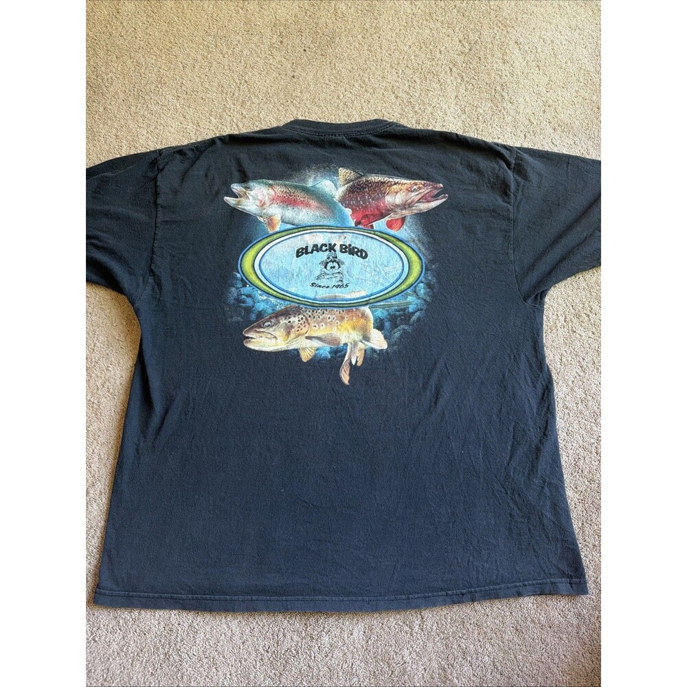 Vintage Delta Pro Weight Black Bird Fishing Medford Oregon Black 2XL Pocket Tee